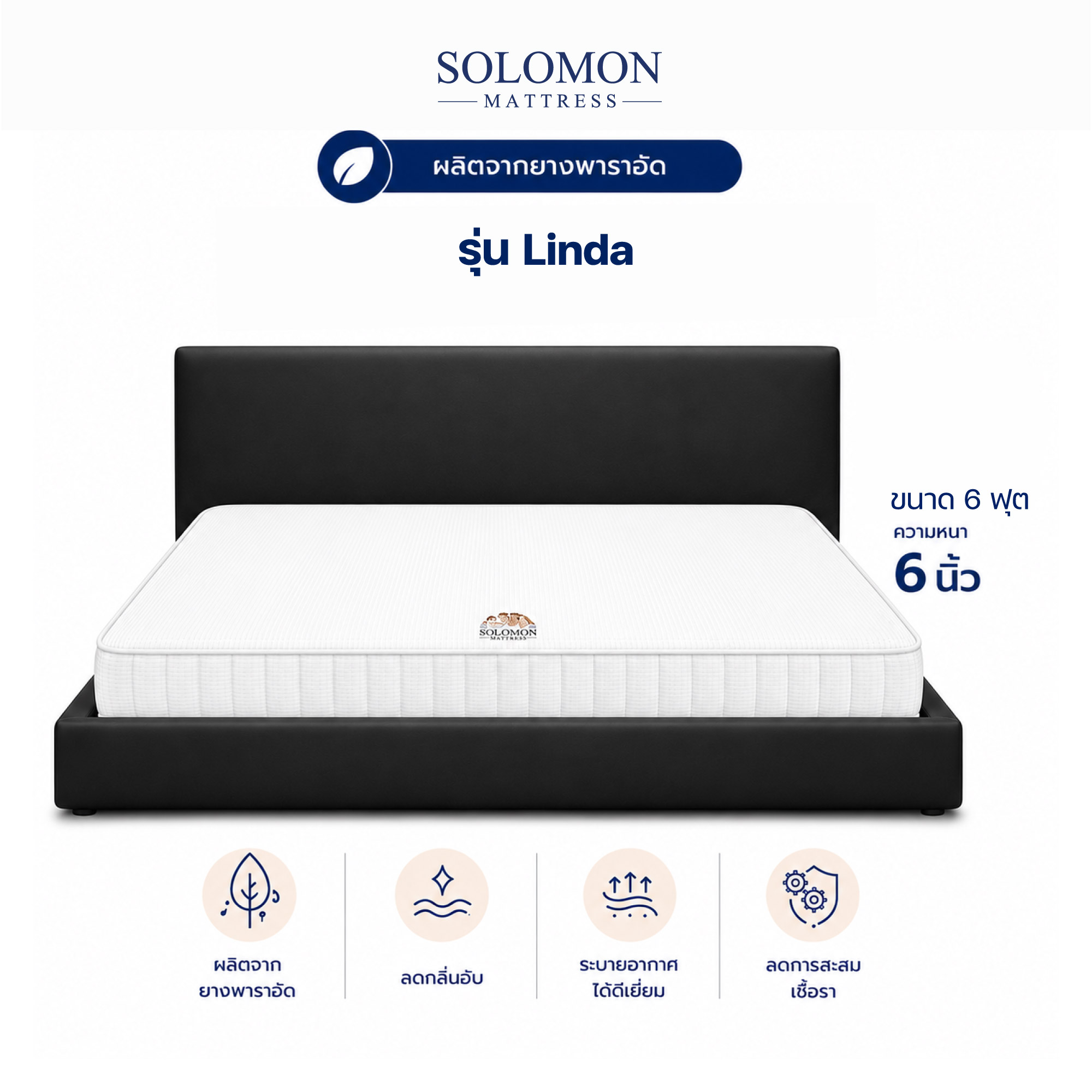 ที่นอน 6 ฟุต SOLOMON รุ่น LINDA สีขาว หนา 6 นิ้ว_0